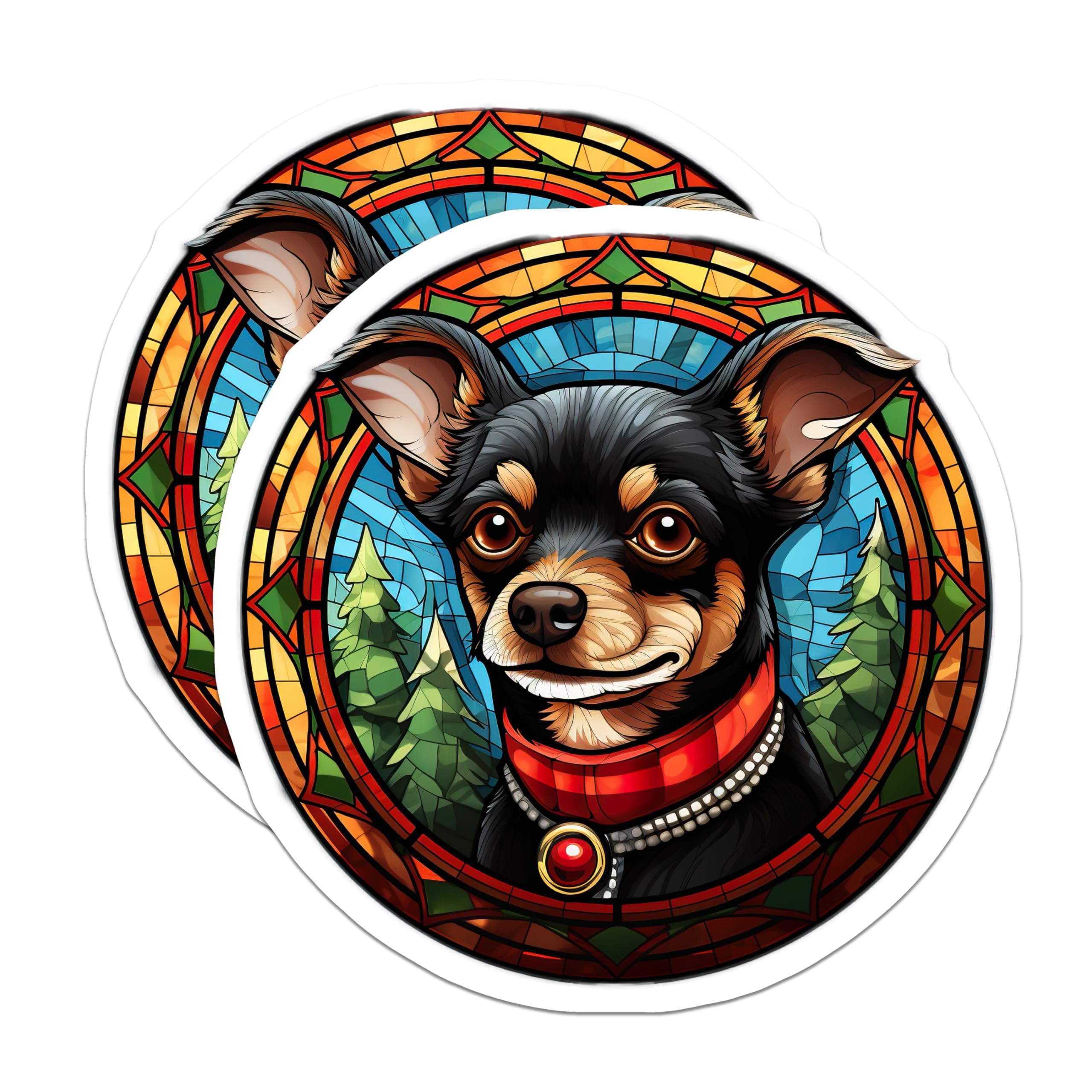 (2 Pack) Chihuahua Dog Magnets - Stained Glass Pet Art - Cute Canine Refrigerator Decor - Animal Lover Home Accessories - 5 Inches On Longest Side - Thick Durable Magnet - Made in USA - MAG24165