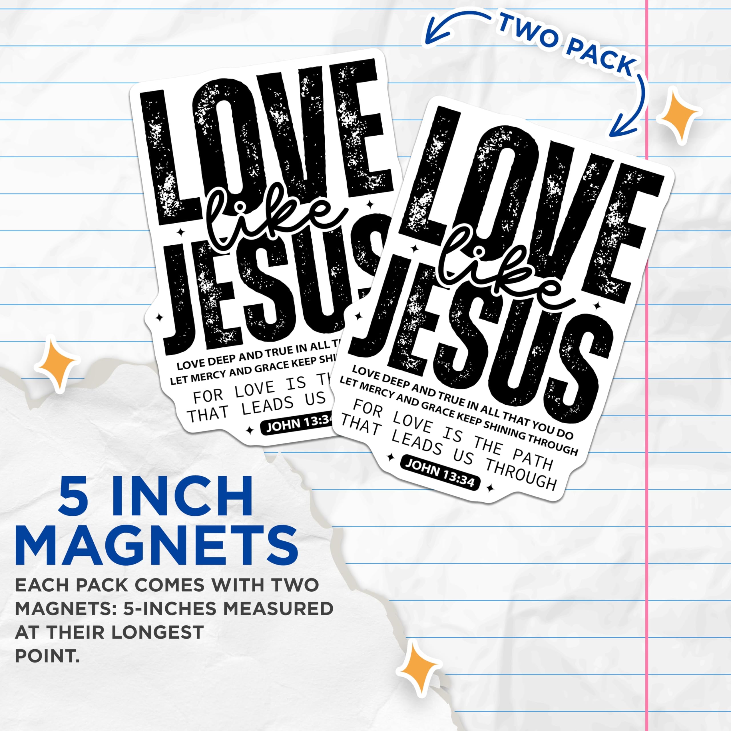 (2 Pack) Christian Magnets - Love Like Jesus Magnet - Inspirational Religious Magnets - 5" On Longest Side - Premium Magnet - for Cars, Refrigerators, Toolboxes, Lockers - Made in USA - MAG16899