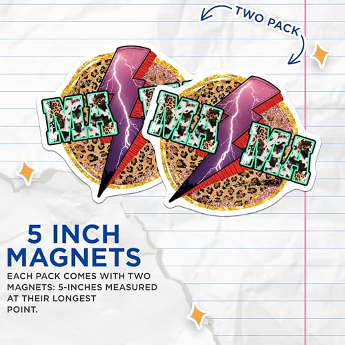 (2 Pack) Mama Lightning Bolt Magnets - Leopard Print Decor - Bold Mama Magnet Art - Unique Magnet Design for Mom - 5" On Longest Side - for Cars, Fridges, Toolboxes - Made in USA - MAG5617