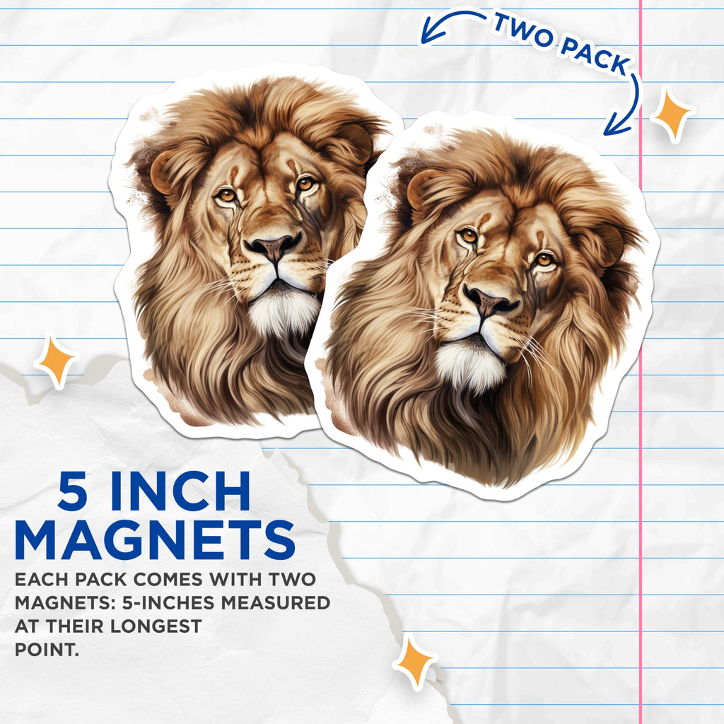 (2 Pack) Lion Magnets - Majestic Animal Decor - Refrigerator Magnets Home Decor - 5" On Longest Side - Premium Magnet - for Cars, Refrigerators, Toolboxes, Lockers - Made in USA - MAG14896