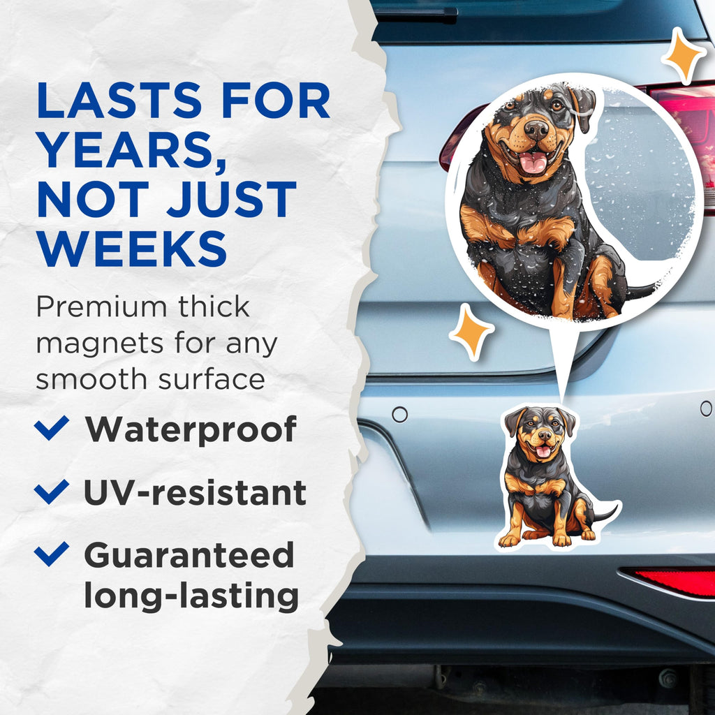 (2 Pack) Rottweiler Dog Magnets - Happy Rottie Decor - Pet Parent Vehicle Accent - 5 Inches On Longest Side - Thick Durable Magnet - Made in USA - MAG30629