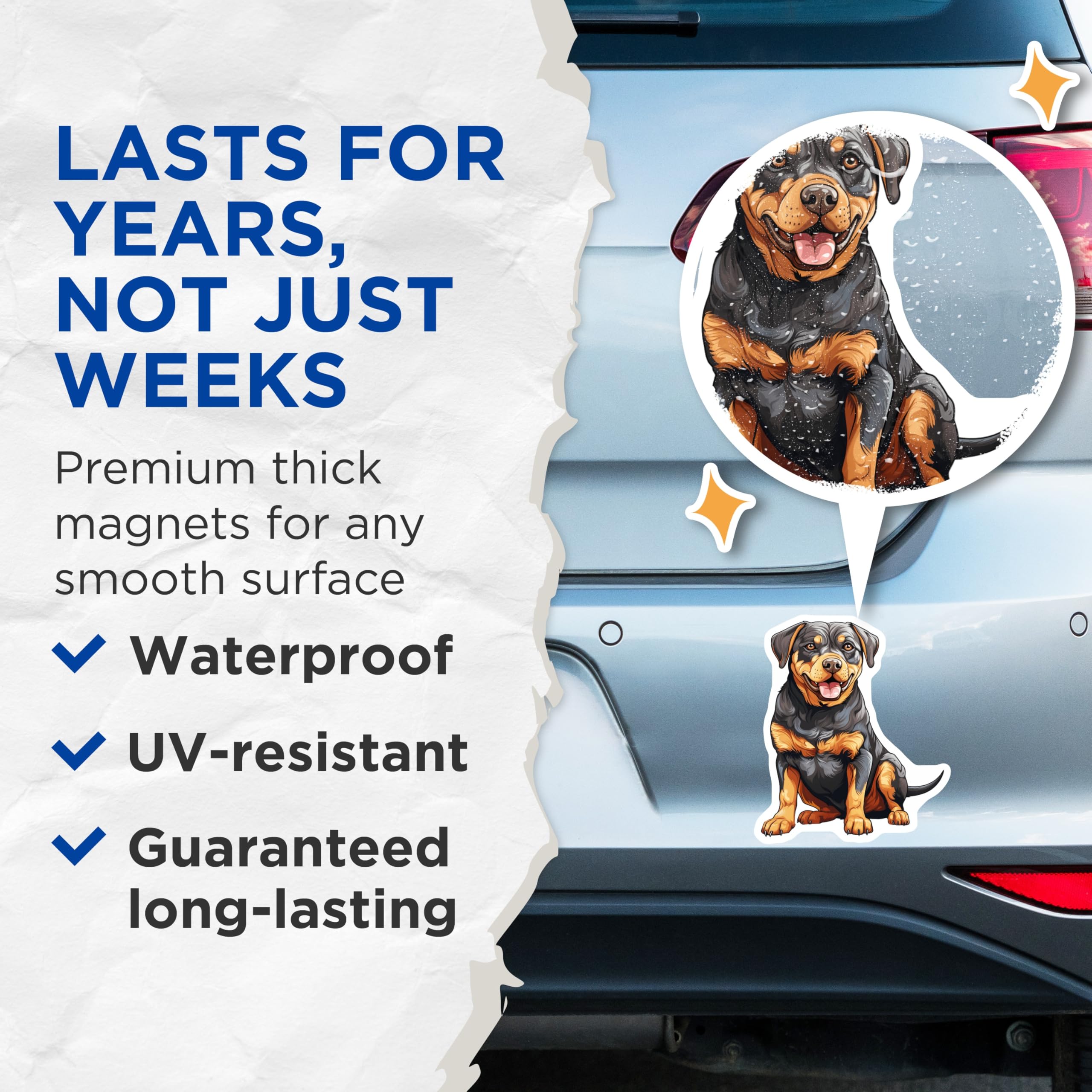 (2 Pack) Rottweiler Dog Magnets - Happy Rottie Decor - Pet Parent Vehicle Accent - 5 Inches On Longest Side - Thick Durable Magnet - Made in USA - MAG30629