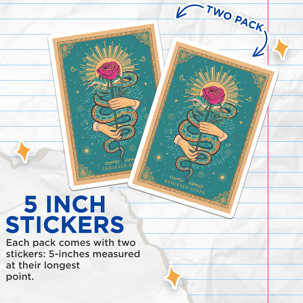 (2 Pack) Snake Rose Hands Stickers - Mystical Serpent Rose Botanical Art - Esoteric Celestial Occult Decals - 5" On Longest Side - Sticks to Smooth Flat Surfaces - Made in USA - BMCS21114
