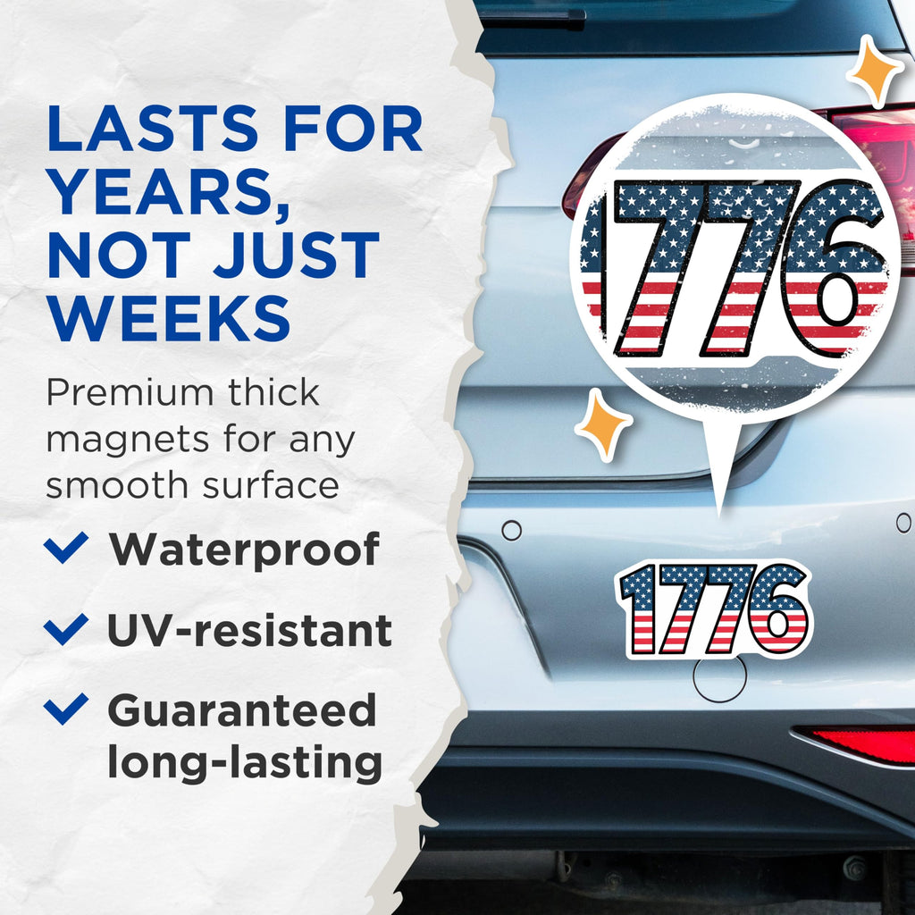 (2 Pack) Patriotic 1776 Magnets - USA Flag Magnets - American Independence Day Magnets - 5" On Longest Side - for Cars, Fridges, Toolboxes - Made in USA - MAG3883