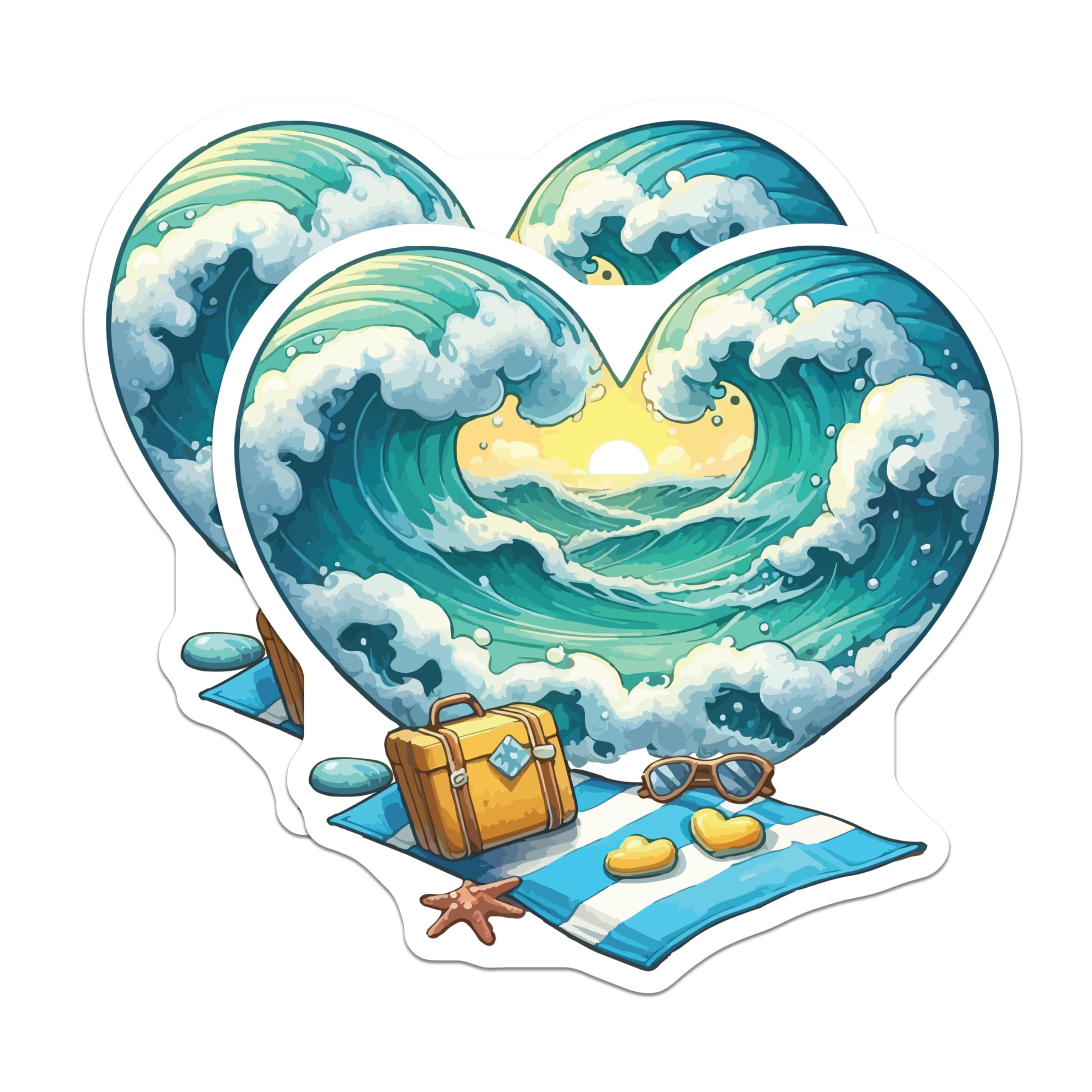 (2 Pack) Heart Ocean Wave Magnets - Tropical Beach Scene Decor - Summer Vacation Souvenir - Coastal Refrigerator Art - 5 Inches On Longest Side - Thick Durable Magnet - Made in USA - MAG19900