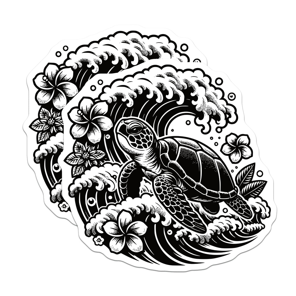 (2 Pack) Sea Turtle Magnets - Hawaiian Honu Design - Ocean Wave Plumeria - Tropical Fridge Decor - 5 Inches On Longest Side - Thick Durable Magnet - Made in USA - MAG36049