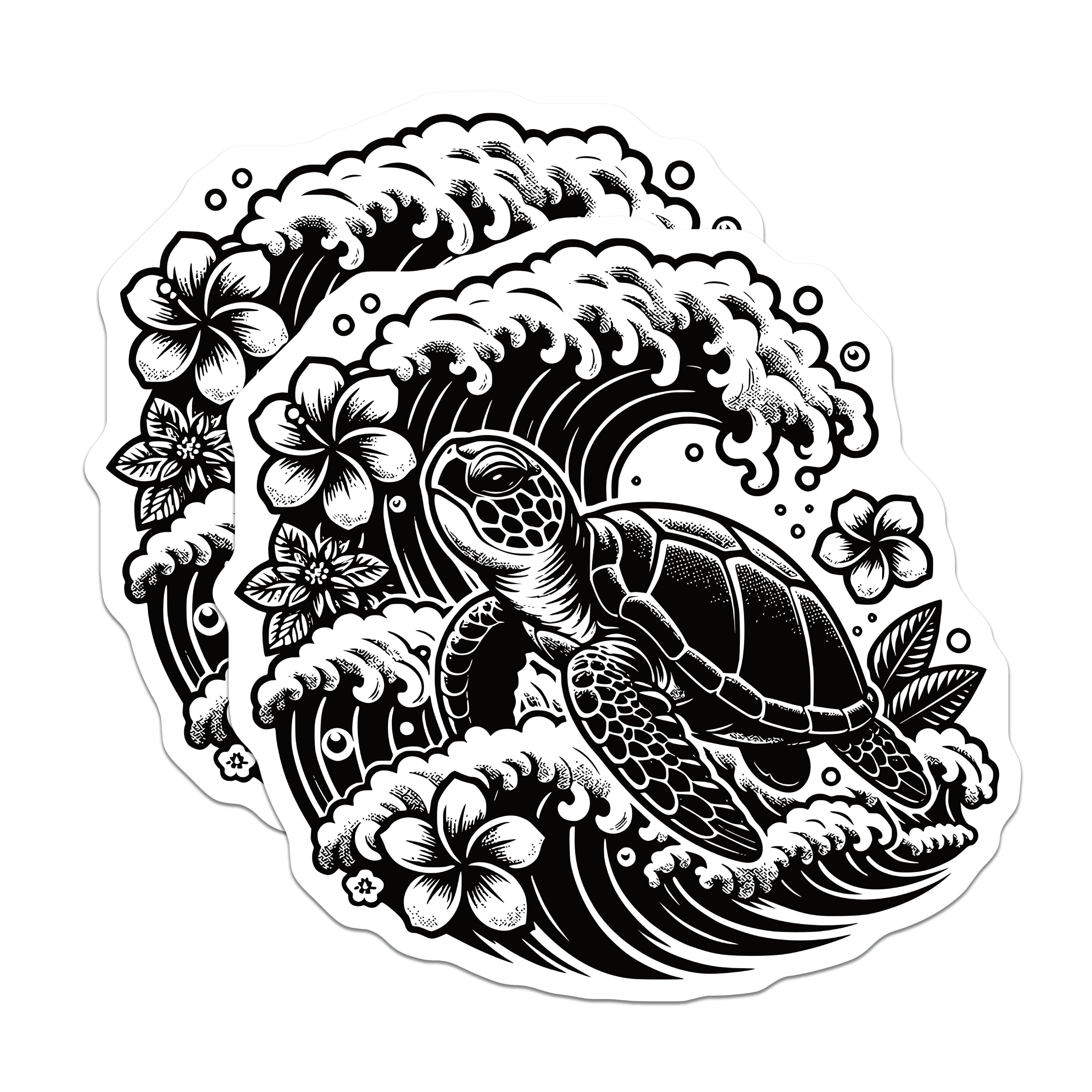 (2 Pack) Sea Turtle Magnets - Hawaiian Honu Design - Ocean Wave Plumeria - Tropical Fridge Decor - 5 Inches On Longest Side - Thick Durable Magnet - Made in USA - MAG36049