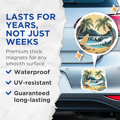 (2 Pack) Beach Waves Magnets Magnets - Surfboard Decor - Coastal Ocean Scene - 5" On Longest Side - Made in USA - Sticks to Refrigerators & Metal Surfaces - MAG9260