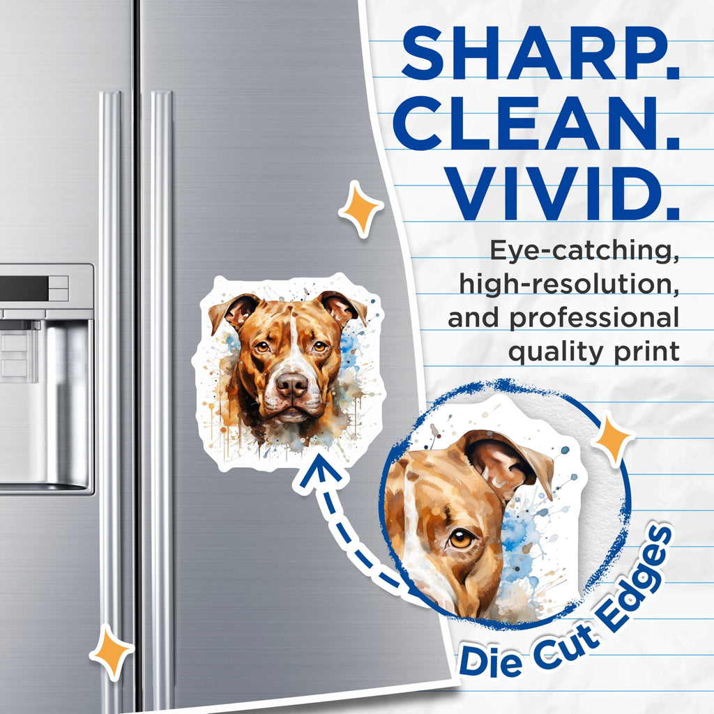 (2 Pack) Pitbull Magnets - Watercolor Splash Dog Art - Pet Lover Fridge Decor - 5 Inches On Longest Side - Thick Durable Magnet - Made in USA - MAG24085