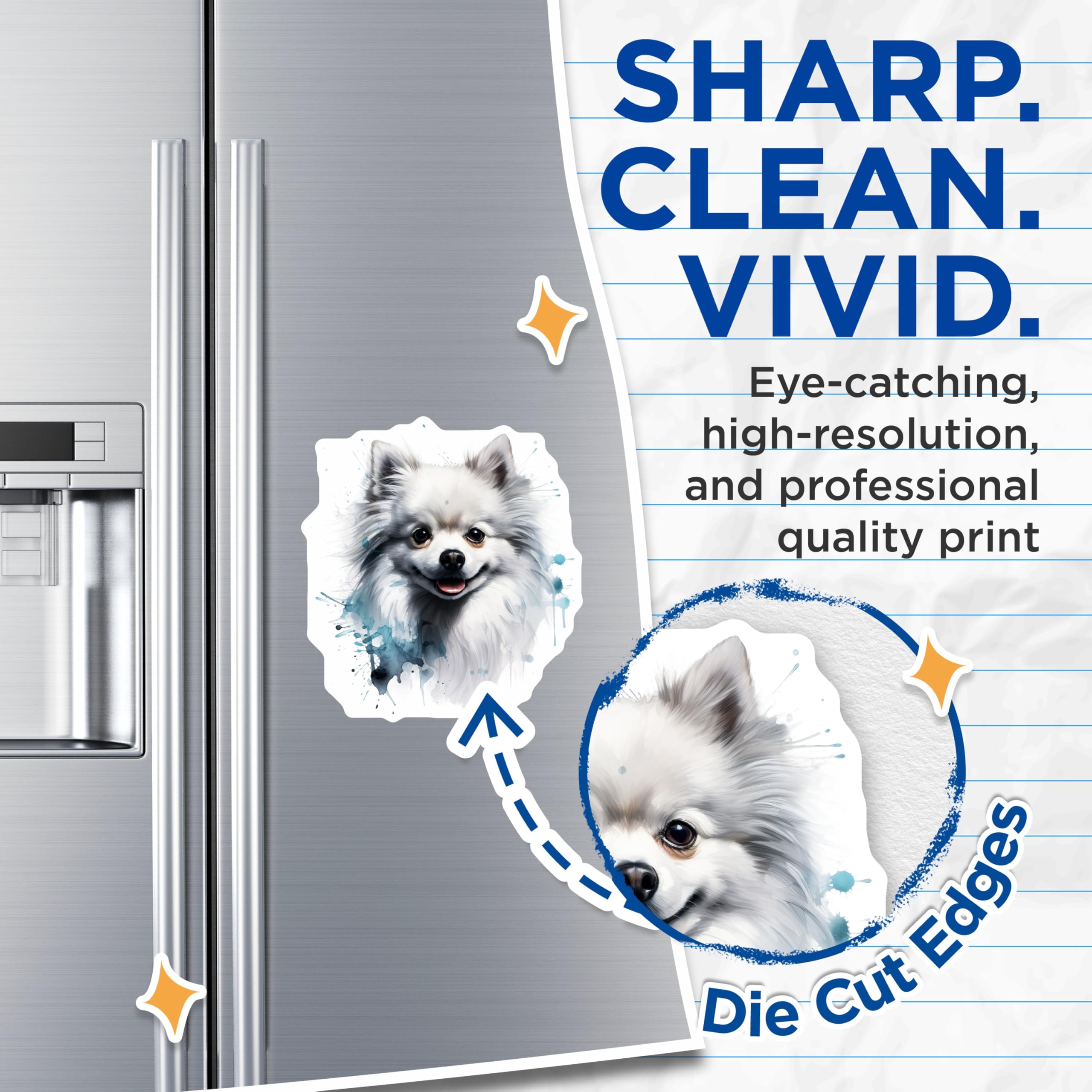 (2 Pack) Cute White Dog Magnets - Pomeranian Watercolor Art - Pet Owner Home Decor - 5 Inches On Longest Side - Thick Durable Magnet - Made in USA - MAG27722