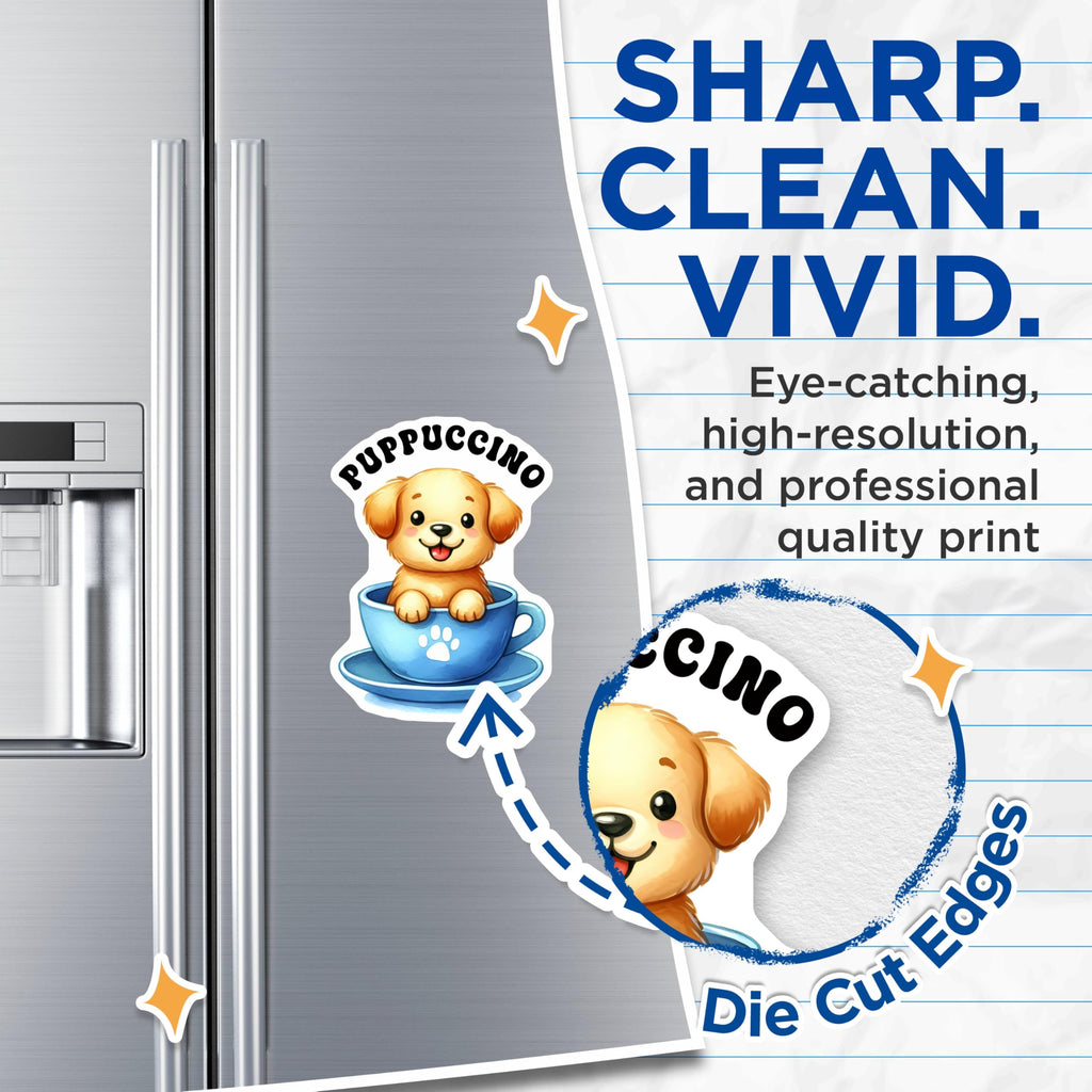 (2 Pack) Puppuccino Cute Puppy Magnets - Adorable Dog in Cup Magnets - Fun Puppy Kitchen Decor Magnets - 5" On Longest Side - for Cars, Refrigerators, Toolboxes, Lockers - Made in USA BMCS3295