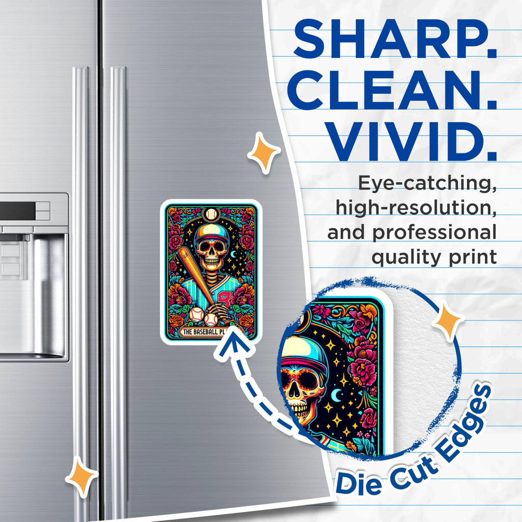 (2 Pack) Dia de Los Muertos Baseball Magnets - Sugar Skull Sports Player - Vibrant Skeleton Art Decor - 5 Inches On Longest Side - Thick Durable Magnet - Made in USA - MAG25737