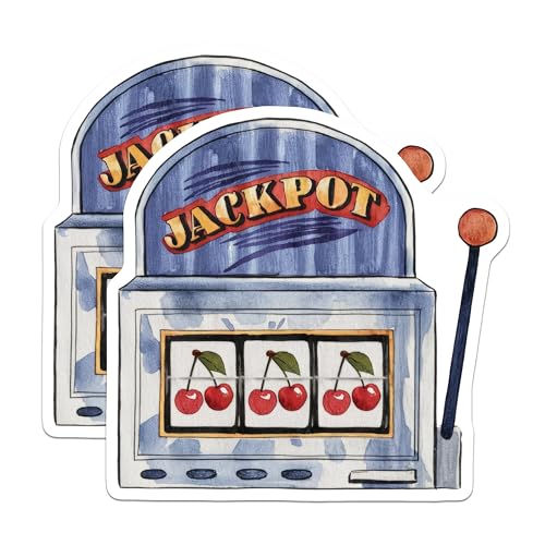 (2 Pack) Slot Machine Stickers - Jackpot Stickers - Gambling Themed Stickers - 5" On Longest Side - Sticks to Smooth Flat Surfaces - Made in USA - BMCS6557