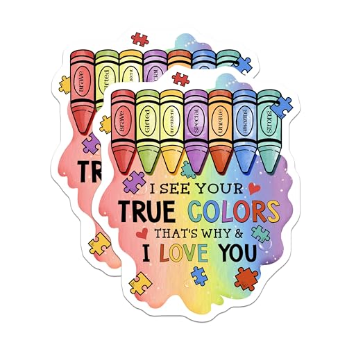(2 Pack) True Colors Stickers - Crayons - I Love You - 5" On Longest Side - Sticks to Smooth Flat Surfaces - Made in USA - BMCS5975