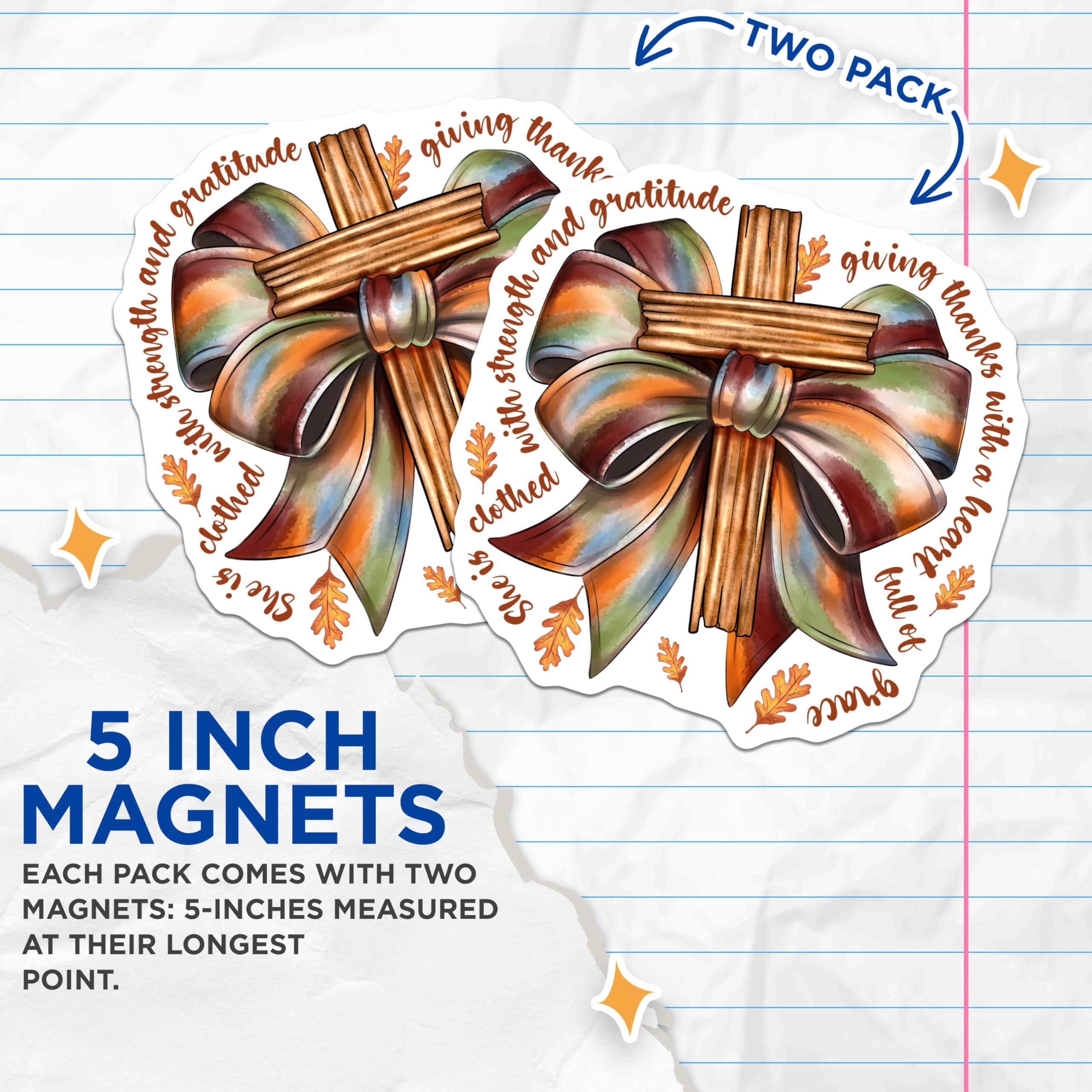 (2 Pack) Autumn Faith Magnets - Thanksgiving Decor - Christian Kitchen Accessories - 5 Inches On Longest Side - Thick Durable Magnet - Made in USA - MAG28491