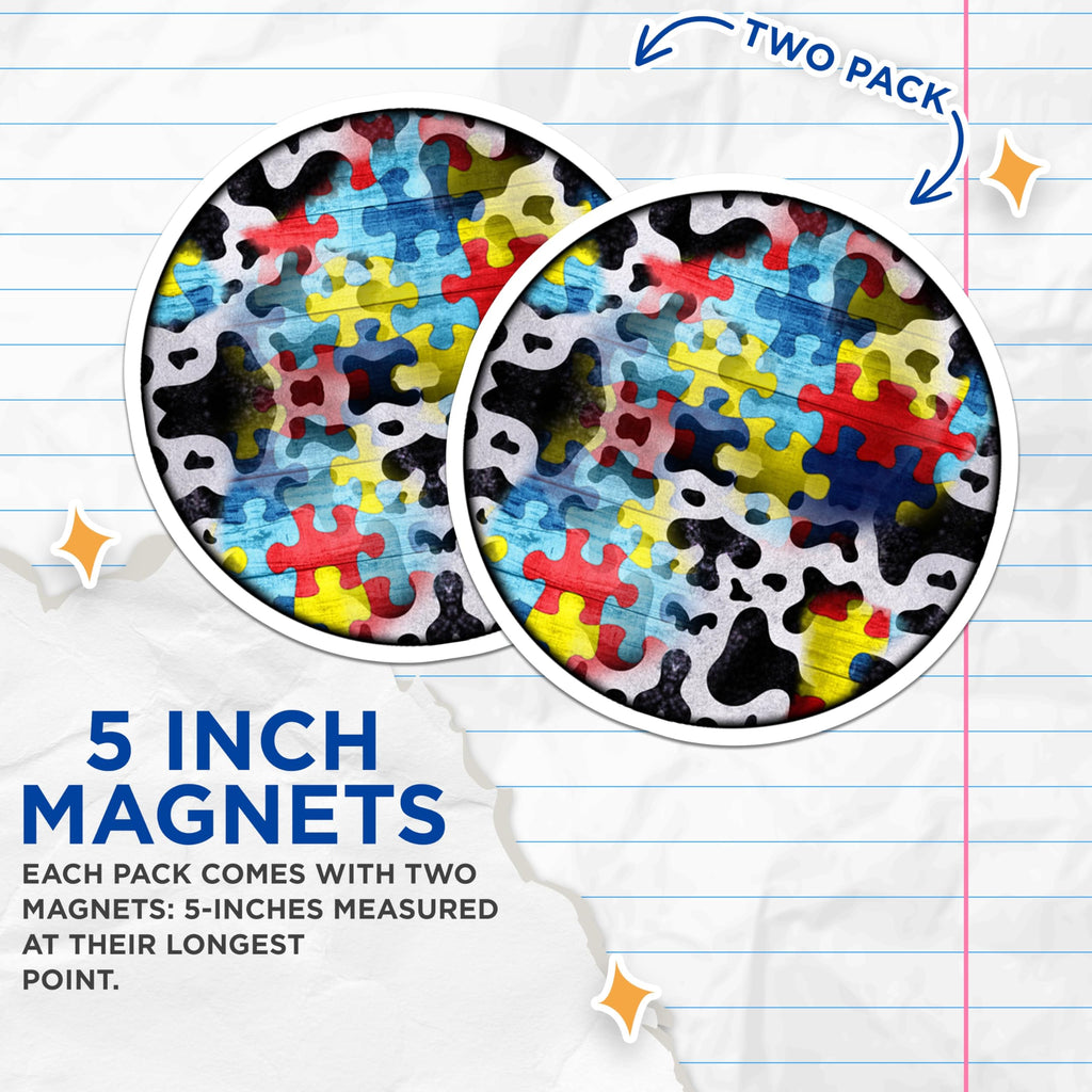 (2 Pack) Puzzle Piece Magnets - Abstract Colorful Design - Refrigerator Locker Art - 5 Inches On Longest Side - Thick Durable Magnet - Made in USA - MAG23356