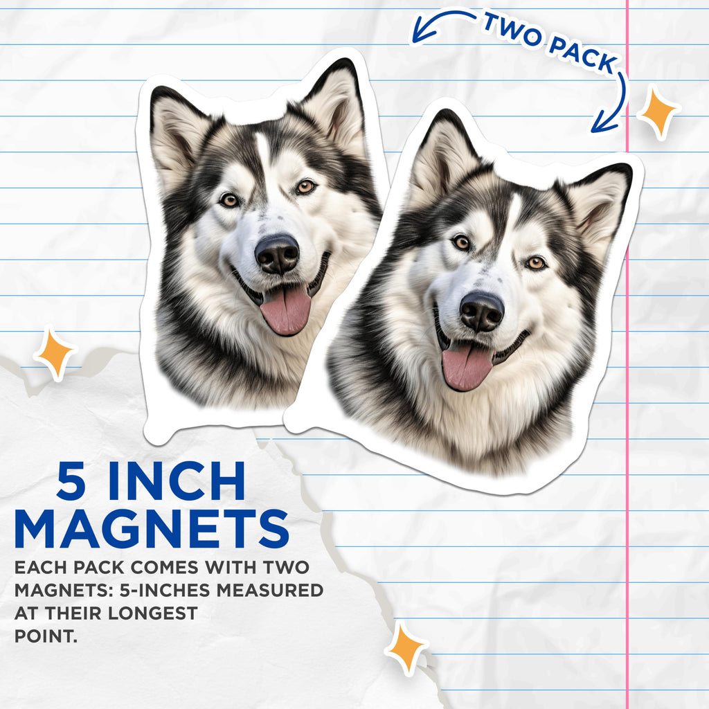 (2 Pack) Siberian Husky Dog Magnets - Alaskan Malamute Decor - Happy Pet Parent Kitchen - 5 Inches On Longest Side - Thick Durable Magnet - Made in USA - MAG28130