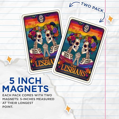 (2 Pack) The Lesbians Magnets - Day of The Dead - Skeleton Couple Rainbow Art Magnets for Refrigerator - 5" On Longest Side - for Cars, Fridges, Toolboxes - Made in USA - MAG4471