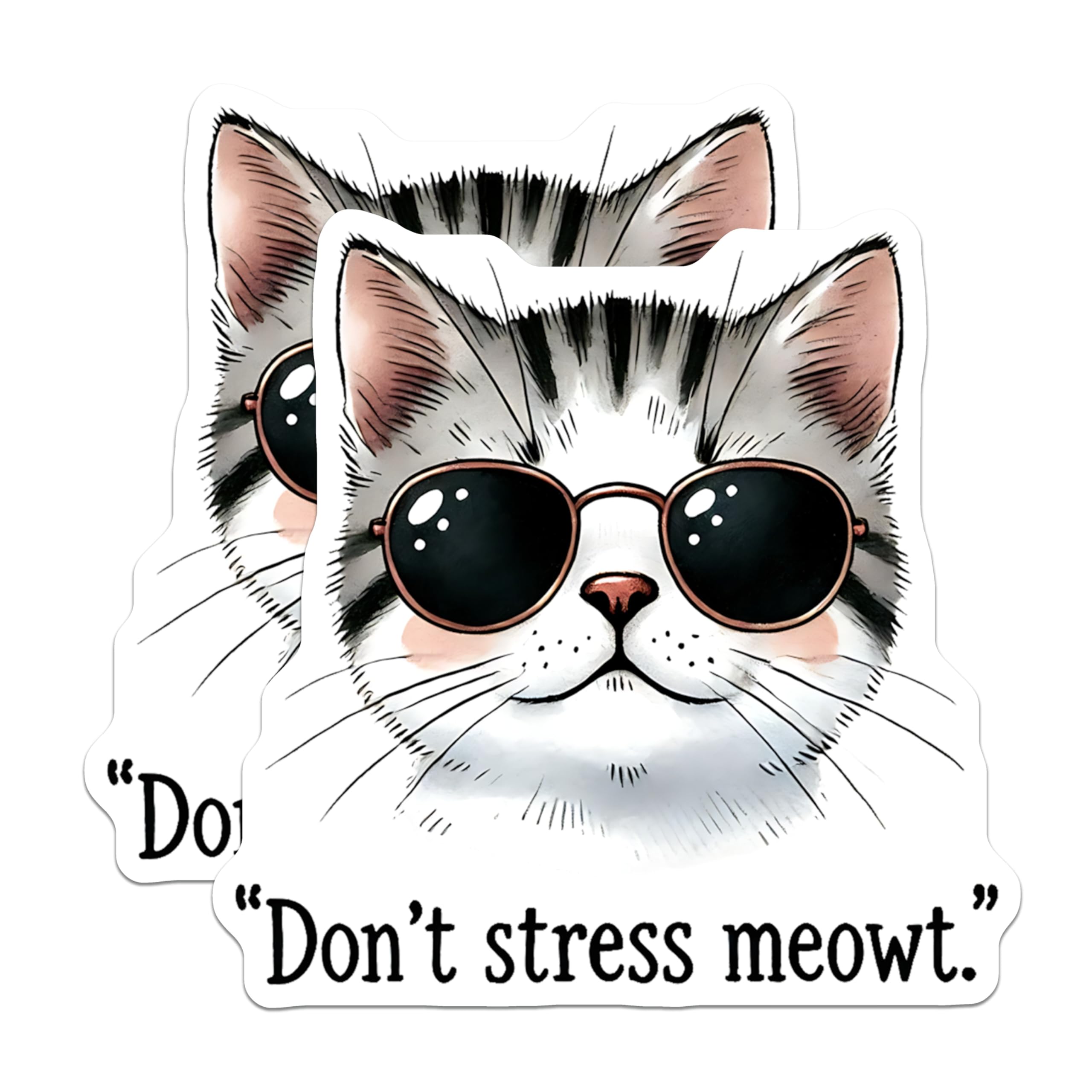 (2 Pack) Funny Cat Magnets - Don't Stress Meowt - Cool Cat Decor for Fridge - 5" On Longest Side - Premium Magnet - for Cars, Refrigerators, Toolboxes, Lockers - Made in USA - MAG15728