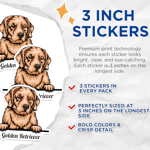 (3 Pack) Golden Retriever Decals - Dog Breed Stickers - Laptop Decals - 3 Inches On Longest Side - Easy Peel & Apply - Made in USA - 3MCS2991