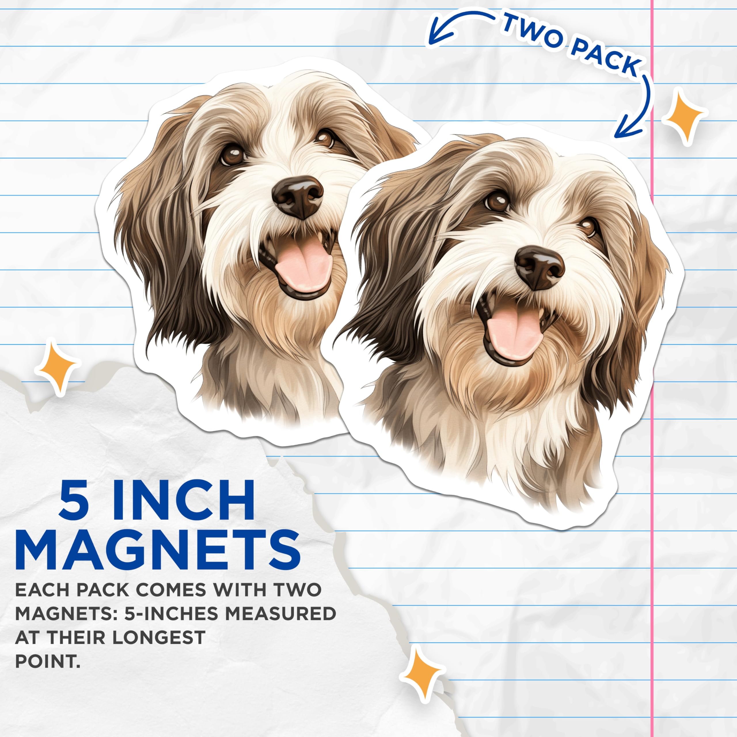 (2 Pack) Happy Fluffy Dog Magnets - Cute Pet Decor - Animal Lover Accents - 5 Inches On Longest Side - Thick Durable Magnet - Made in USA - MAG25092
