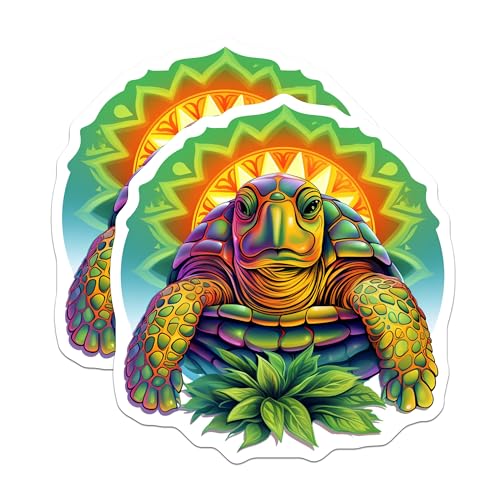 (2 Pack) Colorful Turtle Magnets - Sunshine Art - Abstract Sea Turtle - Nature Inspired Ative Magnets - 5" On Longest Side - for Cars, Fridges, Toolboxes - Made in USA - MAG4069