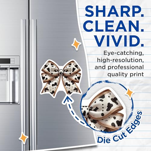 (2 Pack) Cow Print Bow Magnets - Animal Design - Fridge Decor - Cute Kitchen Accessories - Decorative Magnets for Home - 5" On Longest Side - for Cars, Fridges, Toolboxes - Made in USA - MAG6986