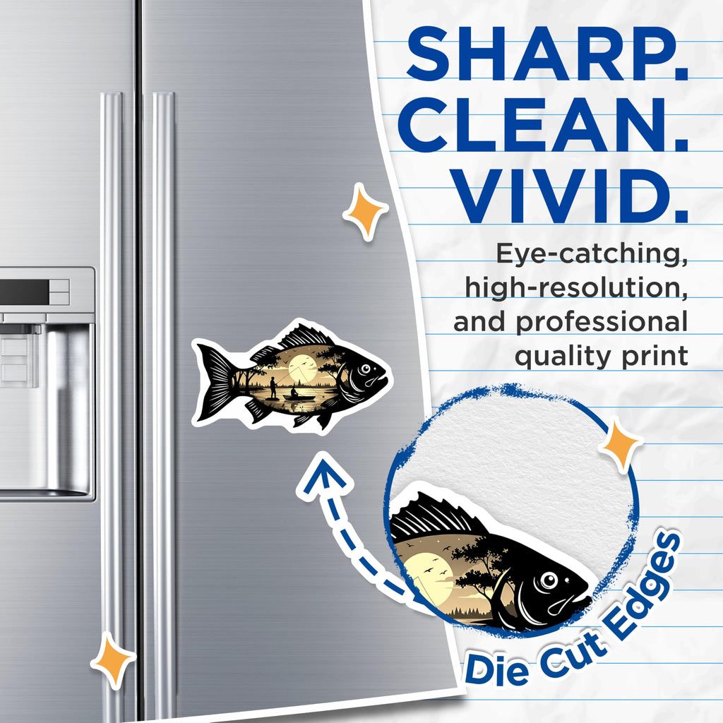 (2 Pack) Fish Silhouette Magnets - Sunset Fishing Scene - Outdoor Angler Refrigerator Decoration - 5 Inches On Longest Side - Thick Durable Magnet - Made in USA - MAG22131