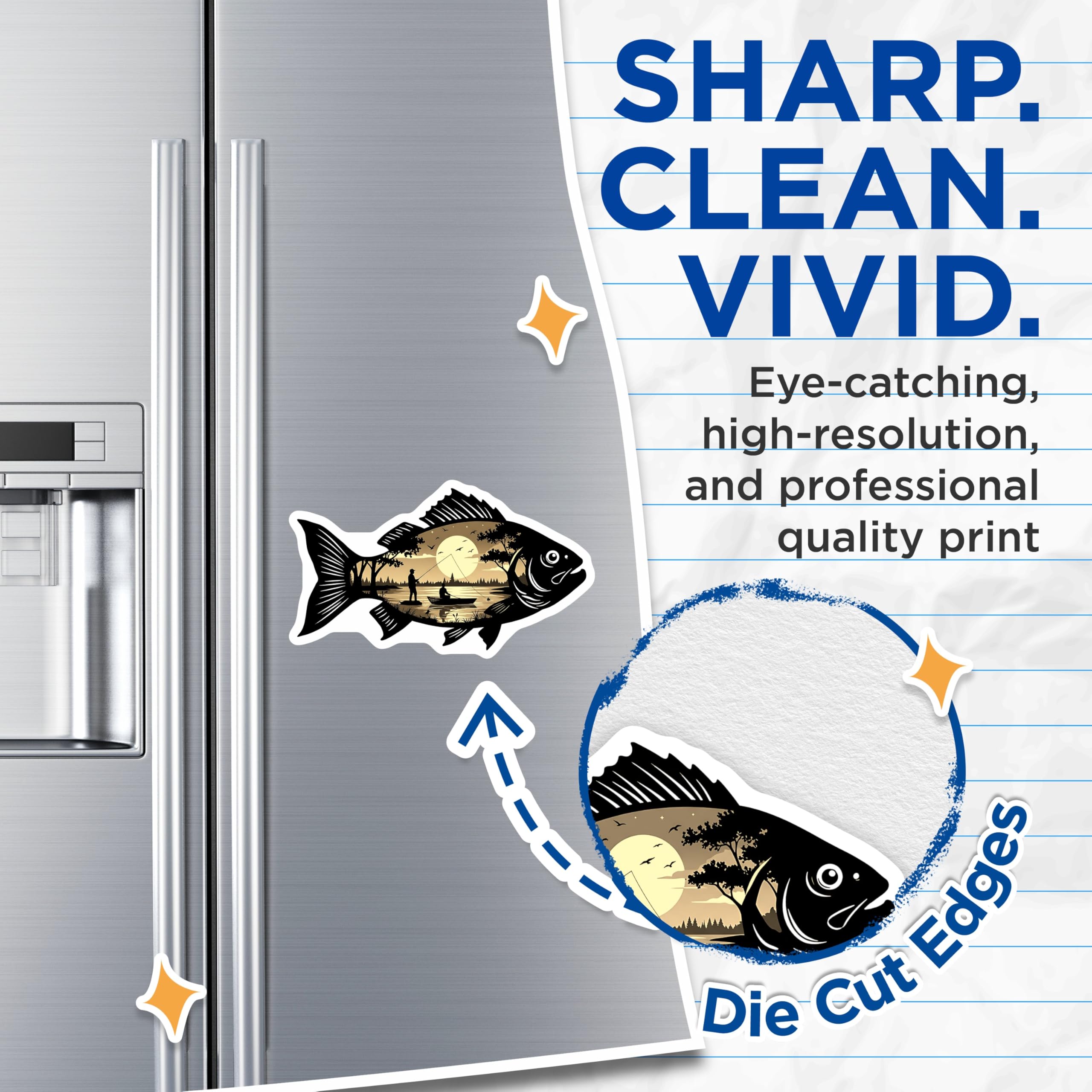 (2 Pack) Fish Silhouette Magnets - Sunset Fishing Scene - Outdoor Angler Refrigerator Decoration - 5 Inches On Longest Side - Thick Durable Magnet - Made in USA - MAG22131