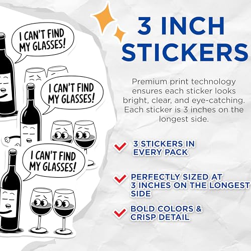 (3 Pack) Wine Decals - Funny Wine Lover - Laptop Decals - 3 Inches On Longest Side - Easy Peel & Apply - Made in USA - 3MCS6394