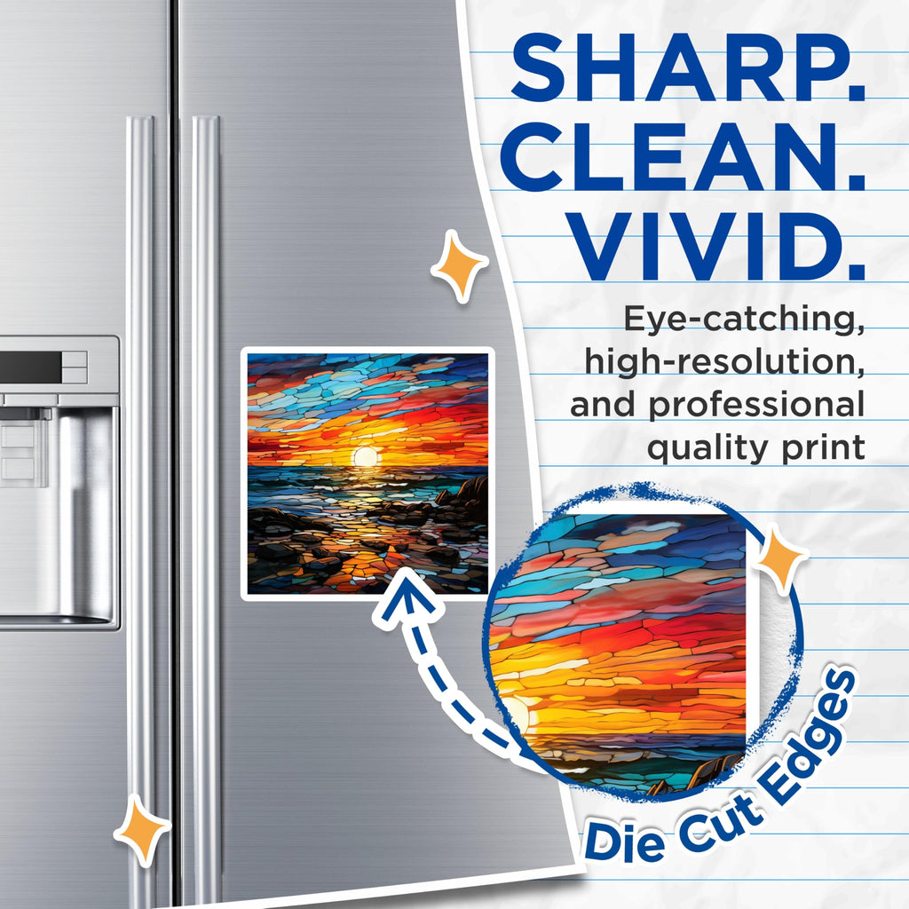 (2 Pack) Stained Glass Sunset Magnets - Ocean View Art - Coastal Beach Refrigerator Decor - 5 Inches On Longest Side - Thick Durable Magnet - Made in USA - MAG28350