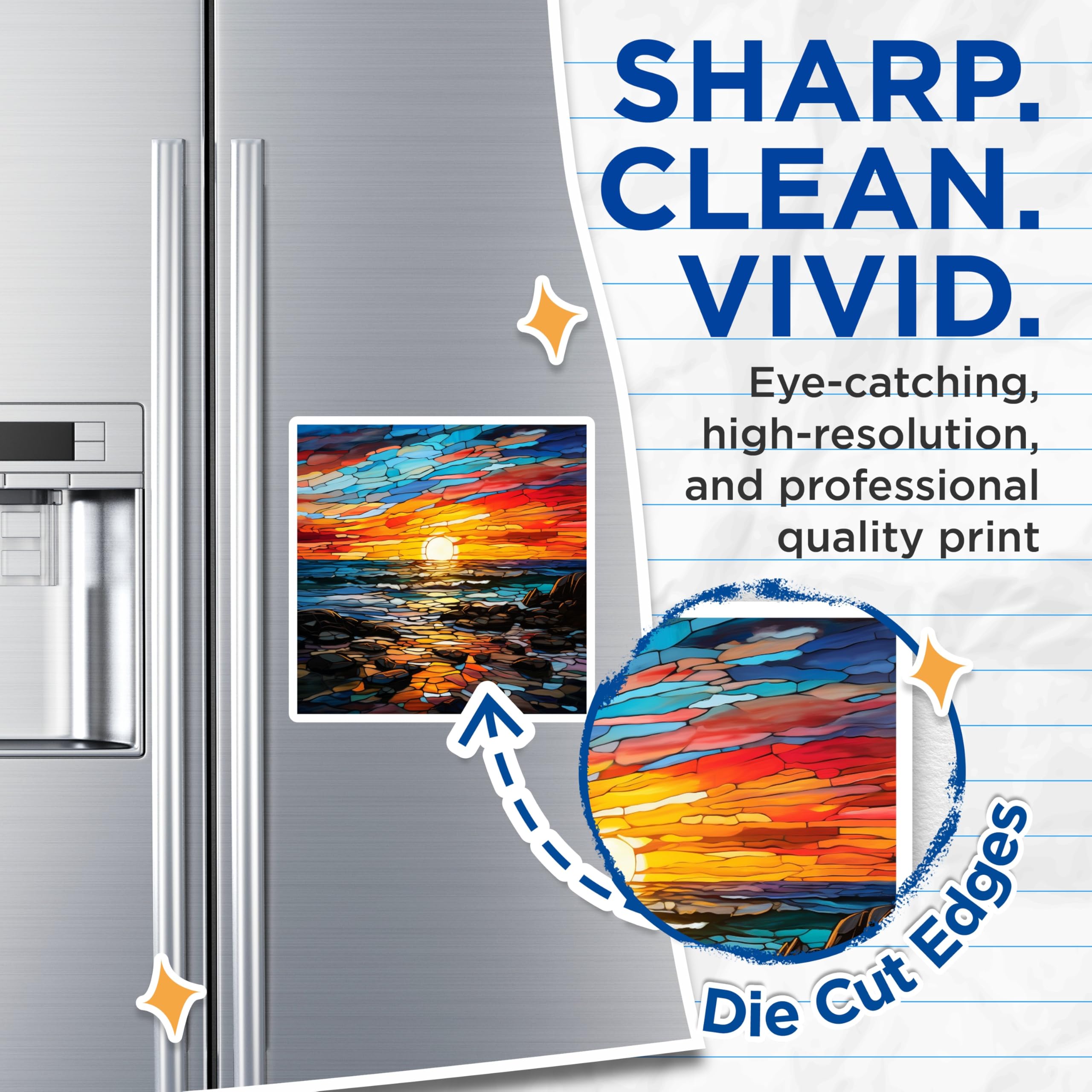(2 Pack) Stained Glass Sunset Magnets - Ocean View Art - Coastal Beach Refrigerator Decor - 5 Inches On Longest Side - Thick Durable Magnet - Made in USA - MAG28350