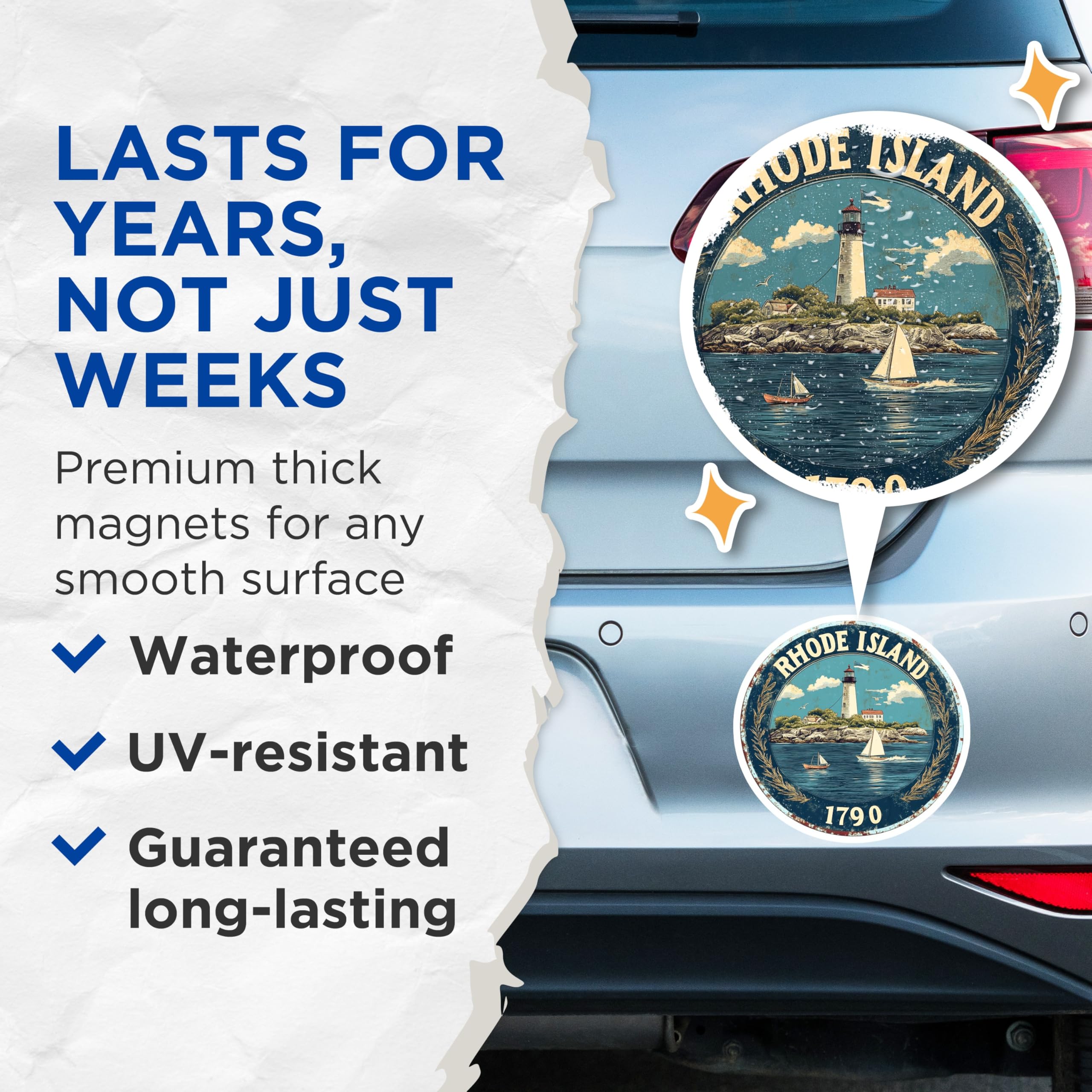 (2 Pack) Rhode Island Magnets - Lighthouse Ocean View - Travel Souvenir Magnets - 5" On Longest Side - Premium Magnet - for Cars, Refrigerators, Toolboxes, Lockers - Made in USA - MAG14808