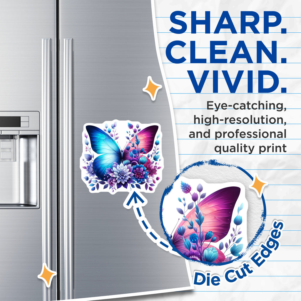 (2 Pack) Butterfly Floral Magnets - Ethereal Garden Art - Whimsical Nature Decor - Spring Aesthetic Fridge - 5 Inches On Longest Side - Thick Durable Magnet - Made in USA - MAG37876