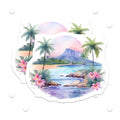 (2 Pack) Tropical Island Stickers - Hawaiian Beach Ocean - Mountain Palm Tree Art - 5" On Longest Side - Sticks to Smooth Flat Surfaces - Made in USA - BMCS20135