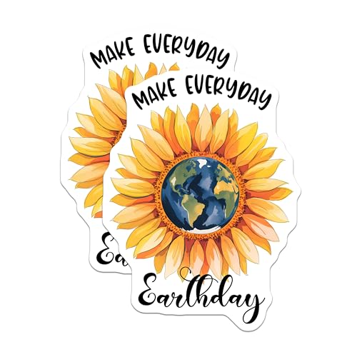 (2 Pack) Make Everyday Earthday Magnets Magnets - Sunflower Earth Illustration - Eco-Friendly Home Decor Magnet - 5" On Longest Side - Made in USA - Sticks to Refrigerators & Metal Surfaces - MAG8437