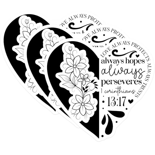 (3 Pack) Love Verse Decals - Floral Heart - Bible Verse - 3 Inches On Longest Side - Easy Peel & Apply - Made in USA - 3MCS2631
