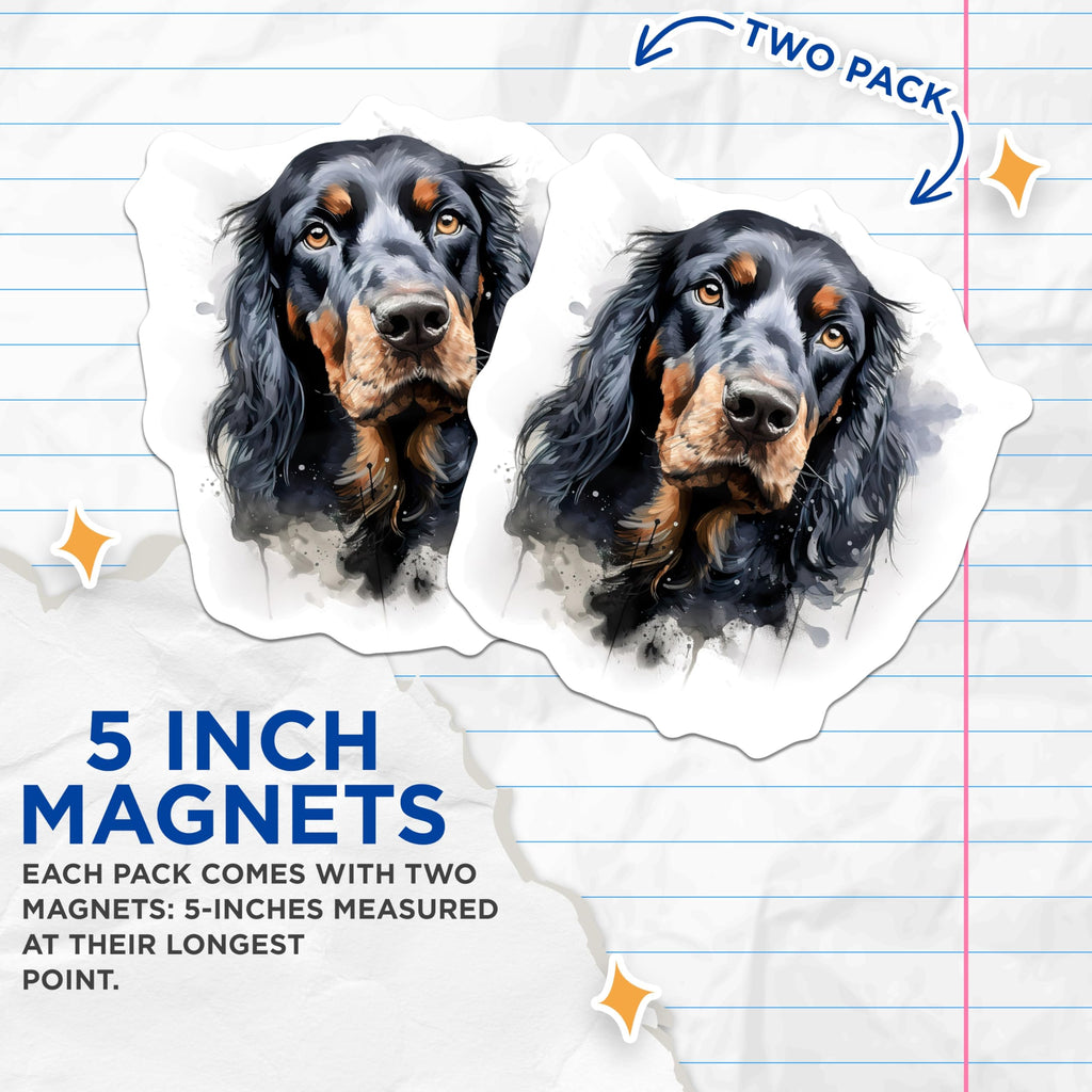 (2 Pack) Gordon Setter Magnets - Dog Lover Art - Pet Portrait Decor - Dog Mom Dad - 5 Inches On Longest Side - Thick Durable Magnet - Made in USA - MAG25868