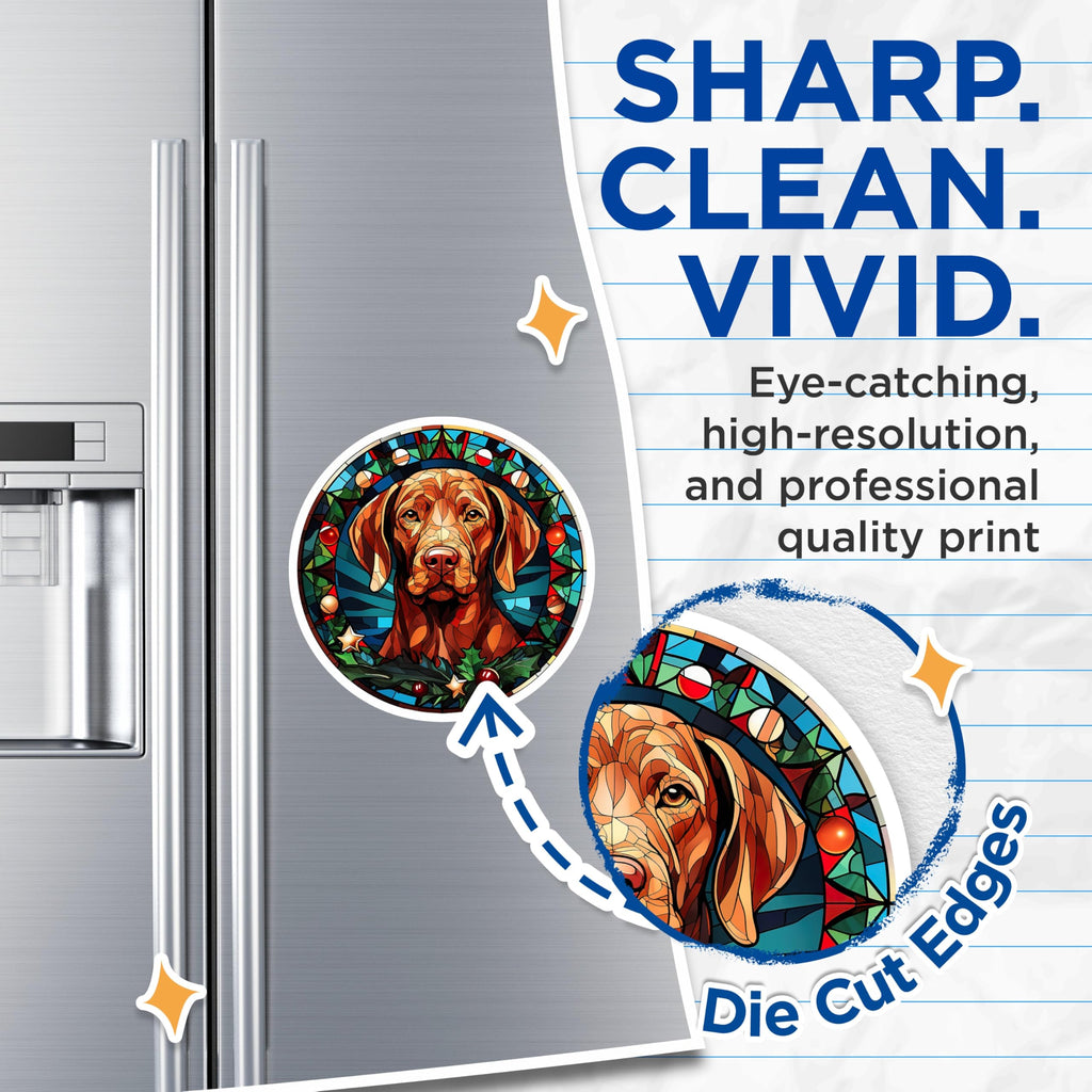 (2 Pack) Vizsla Dog Stained Glass Magnets - Christmas Dog Decor - Holiday Pet Lover Art - 5 Inches On Longest Side - Thick Durable Magnet - Made in USA - MAG28426