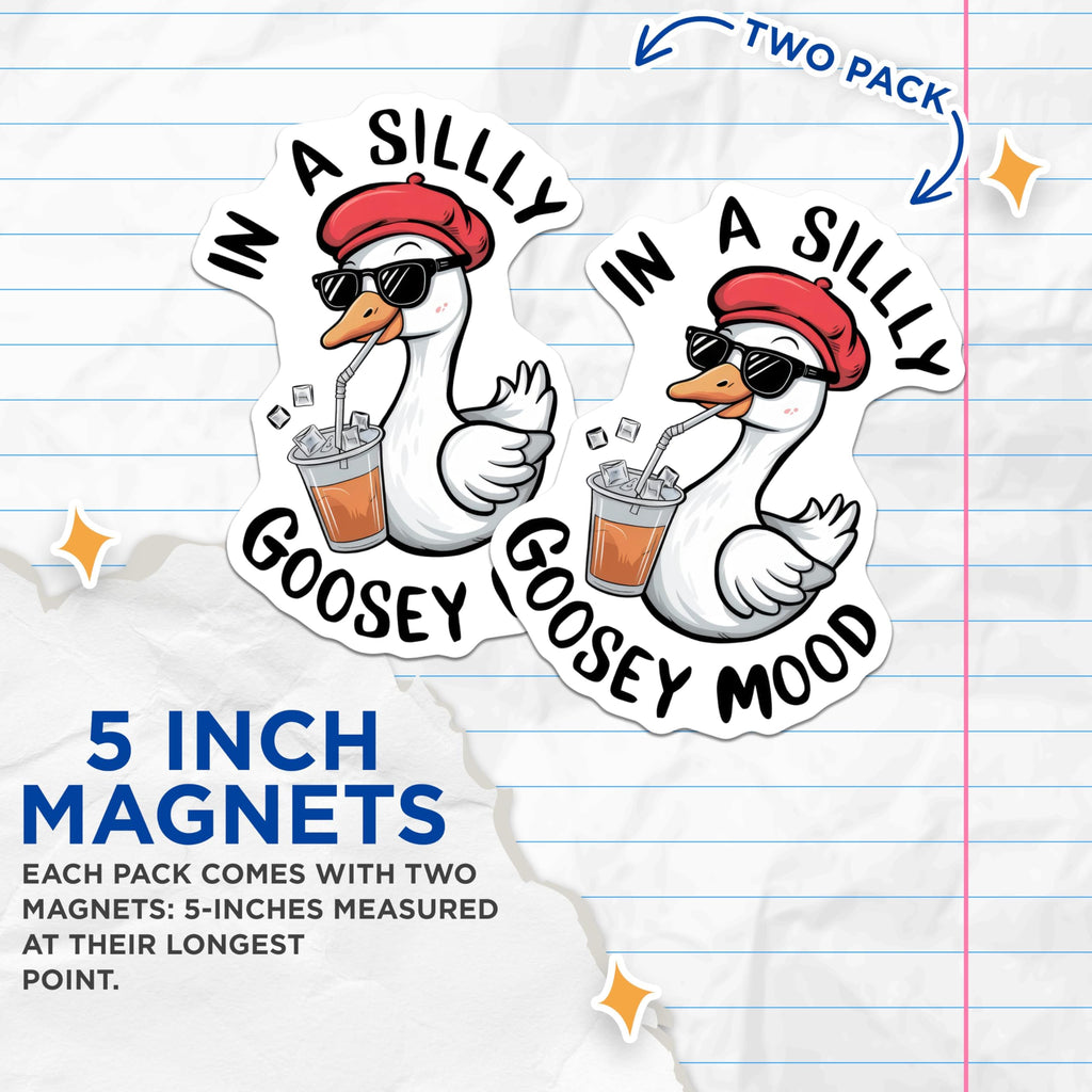 (2 Pack) Silly Goose Magnets - Funky Animal Theme - Quirky Goose Artwork - 5" On Longest Side - for Cars, Fridges, Toolboxes - Made in USA - MAG4610