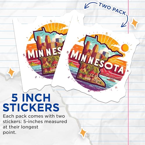 (2 Pack) Minnesota State Skyline Stickers - Travel Stickers - Midwest Adventure Stickers - 5" On Longest Side - Sticks to Smooth Flat Surfaces - Made in USA - BMCS5170