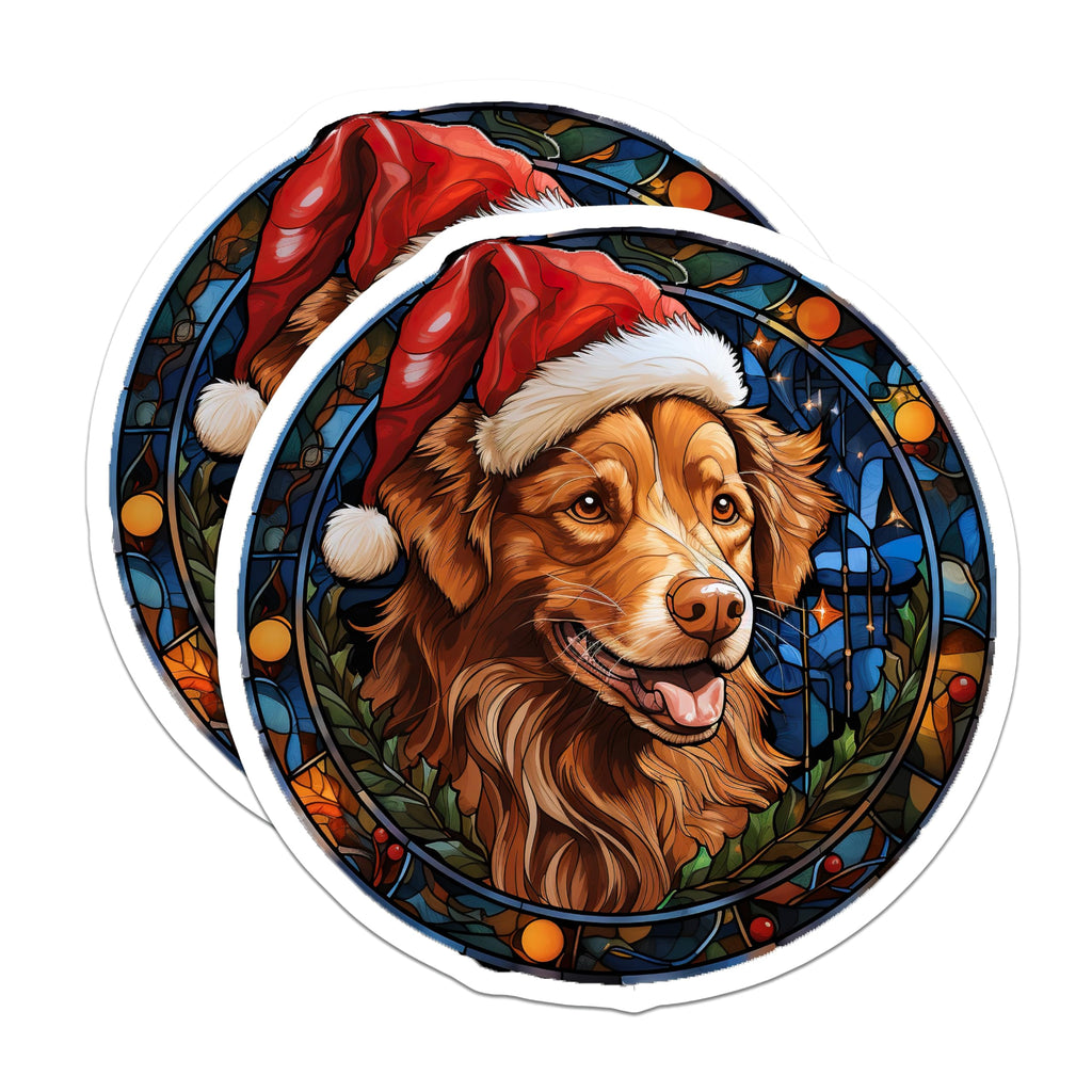 (2 Pack) Stained Glass Christmas Dog Magnets - Golden Retriever Santa Hat - Holiday Pet Decor Dog Lover - 5 Inches On Longest Side - Thick Durable Magnet - Made in USA - MAG28953