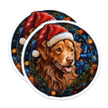 (2 Pack) Stained Glass Christmas Dog Magnets - Golden Retriever Santa Hat - Holiday Pet Decor Dog Lover - 5 Inches On Longest Side - Thick Durable Magnet - Made in USA - MAG28953