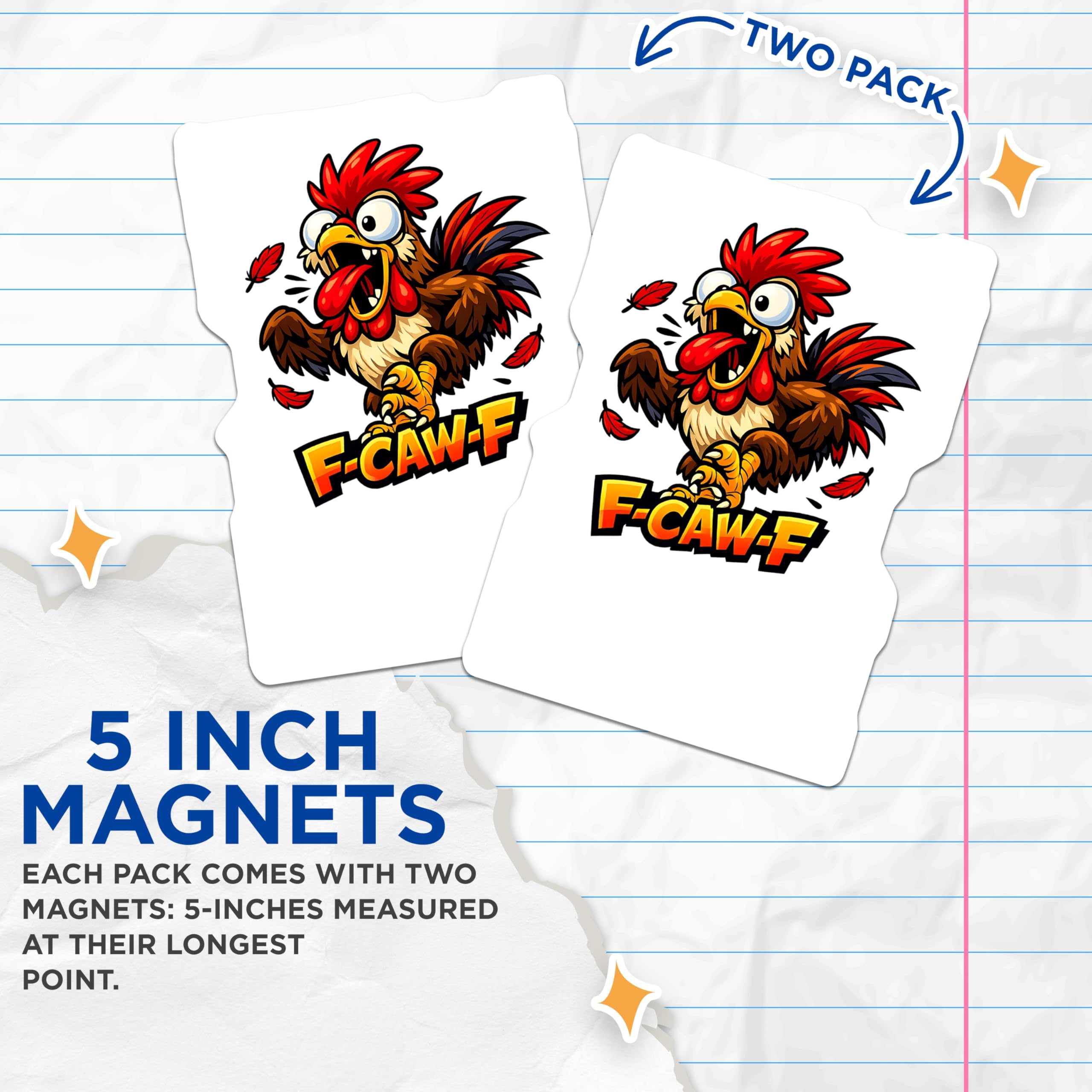 (2 Pack) F-CAW-F Rooster Magnets - Quirky Chicken Kitchen Refrigerator Accessory - Humorous Farm Animal Magnetic Home Decor - 5 Inches On Longest Side - Thick Durable Magnet - Made in USA - MAG21350