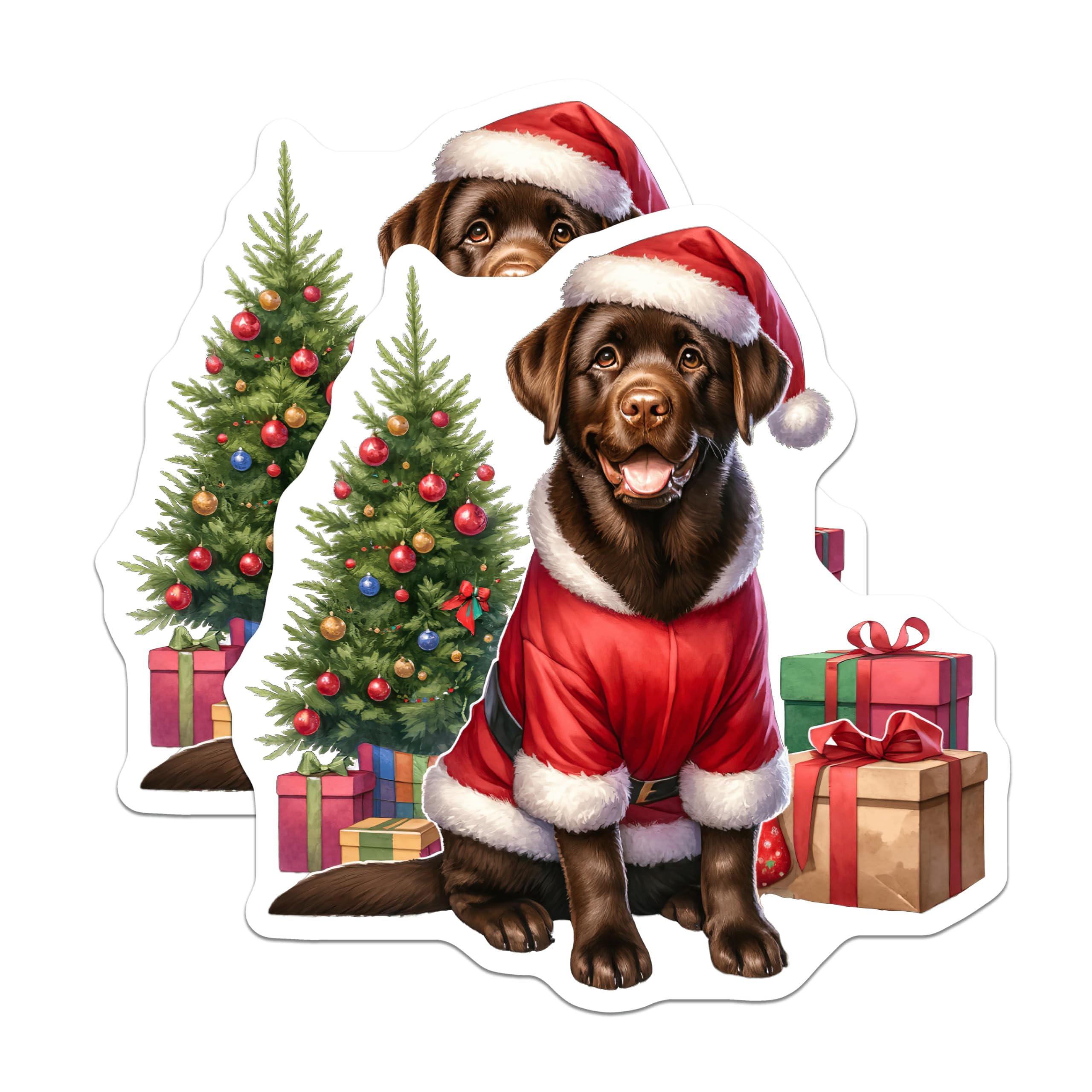 (2 Pack) Christmas Labrador Dog Magnets - Santa Lab Holiday Refrigerator Decor - Festive Xmas Tree Presents Canine Art - 5 Inches On Longest Side - Thick Durable Magnet - Made in USA - MAG24864