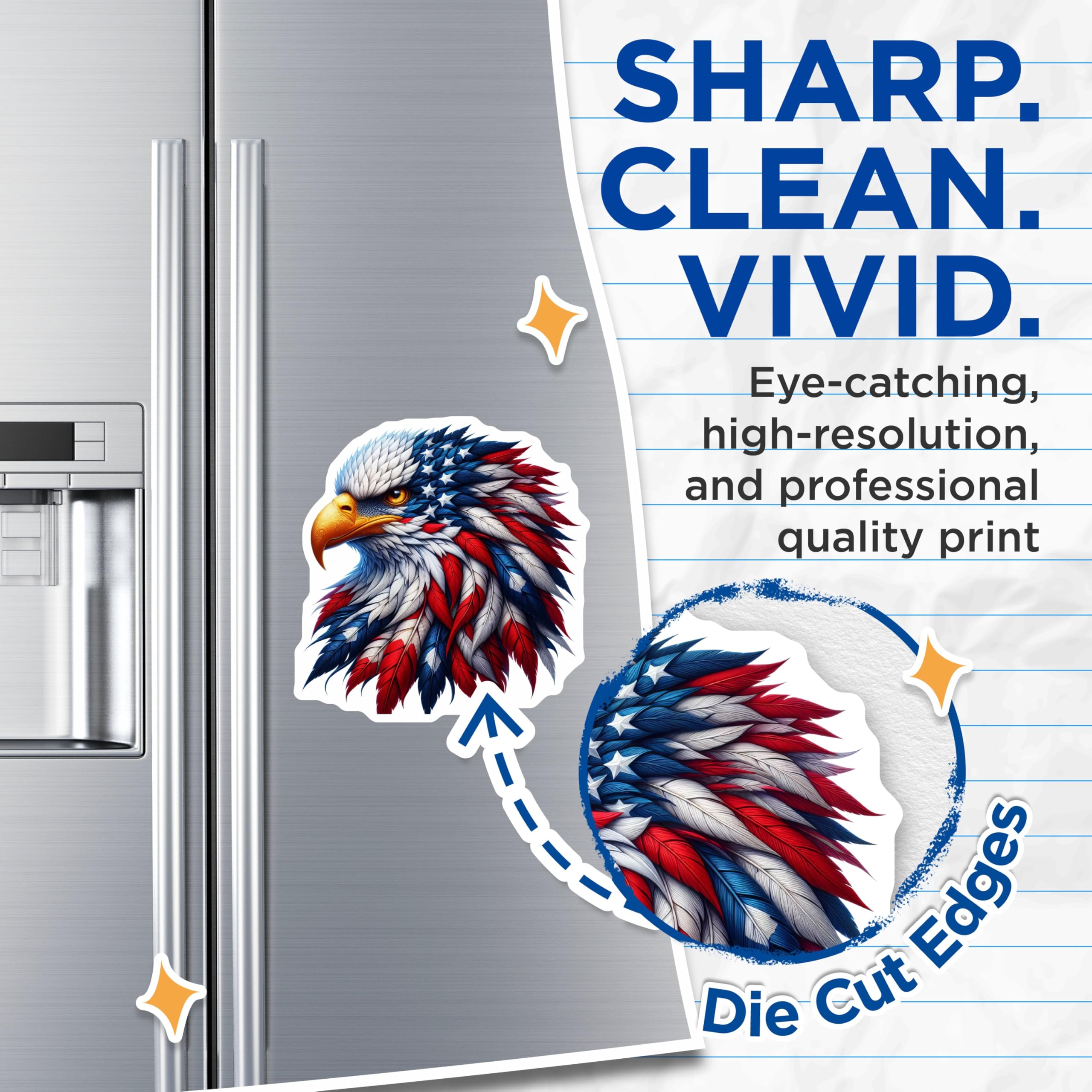 (2 Pack) Majestic American Eagle Magnets - Patriotic Flag Feathers Design - Stars Stripes Home Decor - Freedom USA Symbol - 5 Inches On Longest Side - Thick Durable Magnet - Made in USA - MAG23155