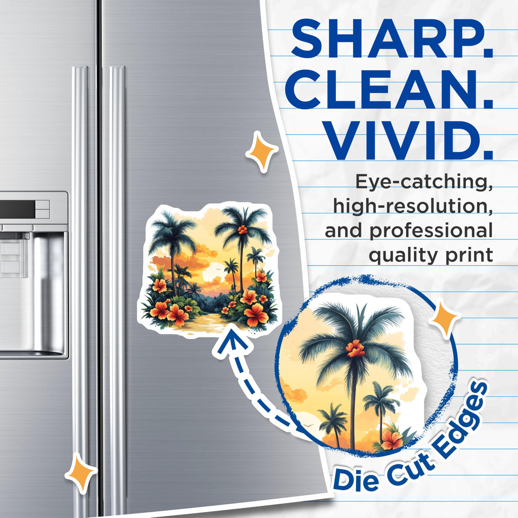 (2 Pack) Tropical Sunset Beach Magnets - Hawaiian Palm Tree Decor - Summer Vacation Souvenir Fridge Locker - 5 Inches On Longest Side - Thick Durable Magnet - Made in USA - MAG25436