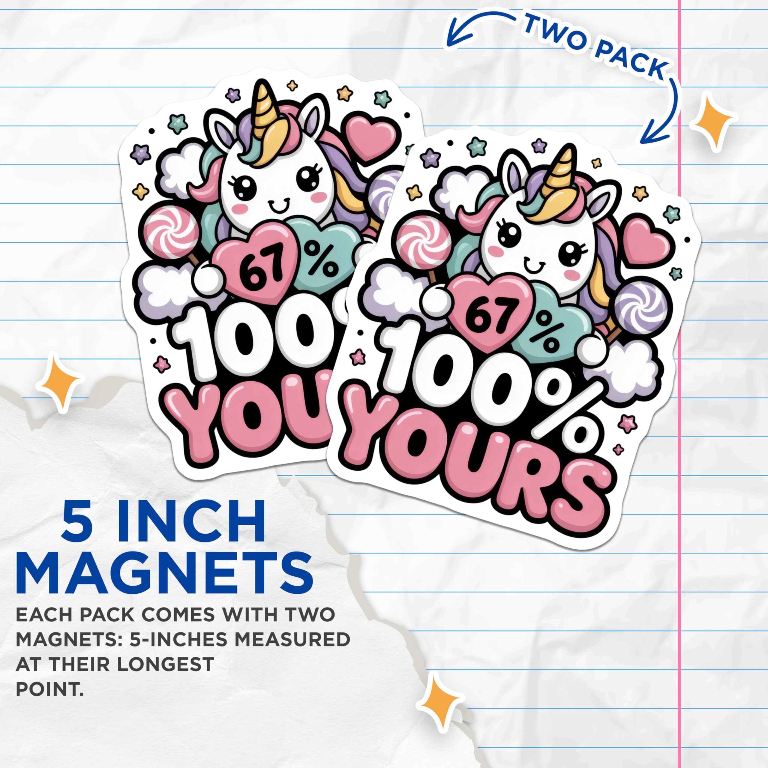 (2 Pack) Unicorn Magnets - Kawaii Cute Decor - 100% Yours Design - 5" On Longest Side - Premium Magnet - for Cars, Refrigerators, Toolboxes, Lockers - Made in USA - MAG17379