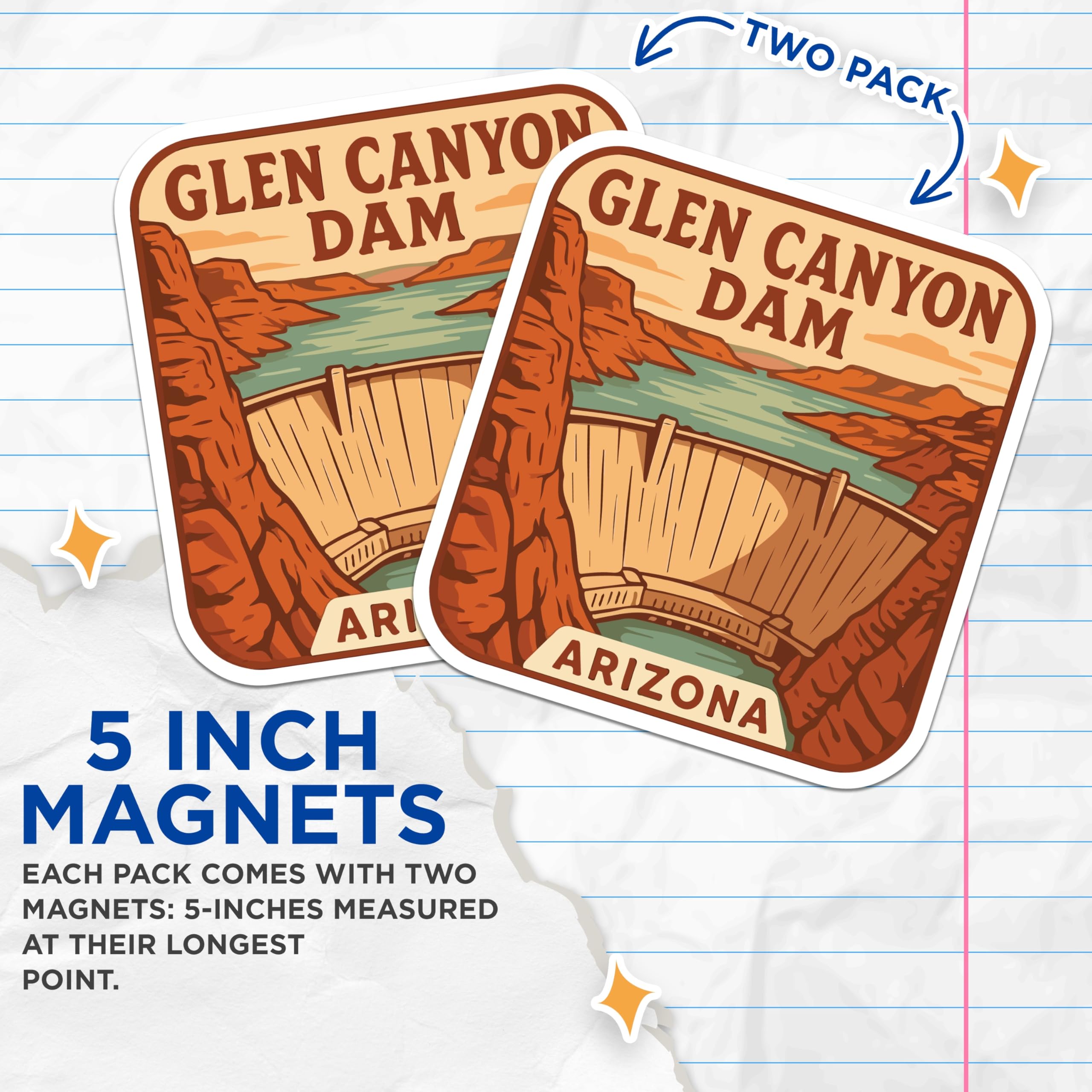 (2 Pack) Glen Canyon Dam Magnets - Arizona Vacation Souvenir - Lake Powell Scenic View Refrigerator Magnets - 5 Inches On Longest Side - Thick Durable Magnet - Made in USA - MAG19774