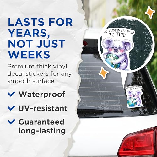 (2 Pack) Environmental Conservation Stickers - Koala Planet Earth - Eco-Friendly Messages - 5" On Longest Side - Sticks to Smooth Flat Surfaces - Made in USA - BMCS8448